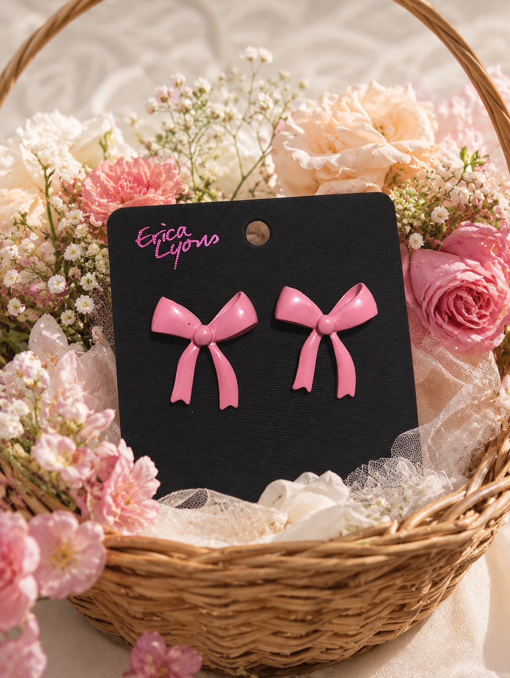 Erica Lyons Pink Bow Stud Earrings
