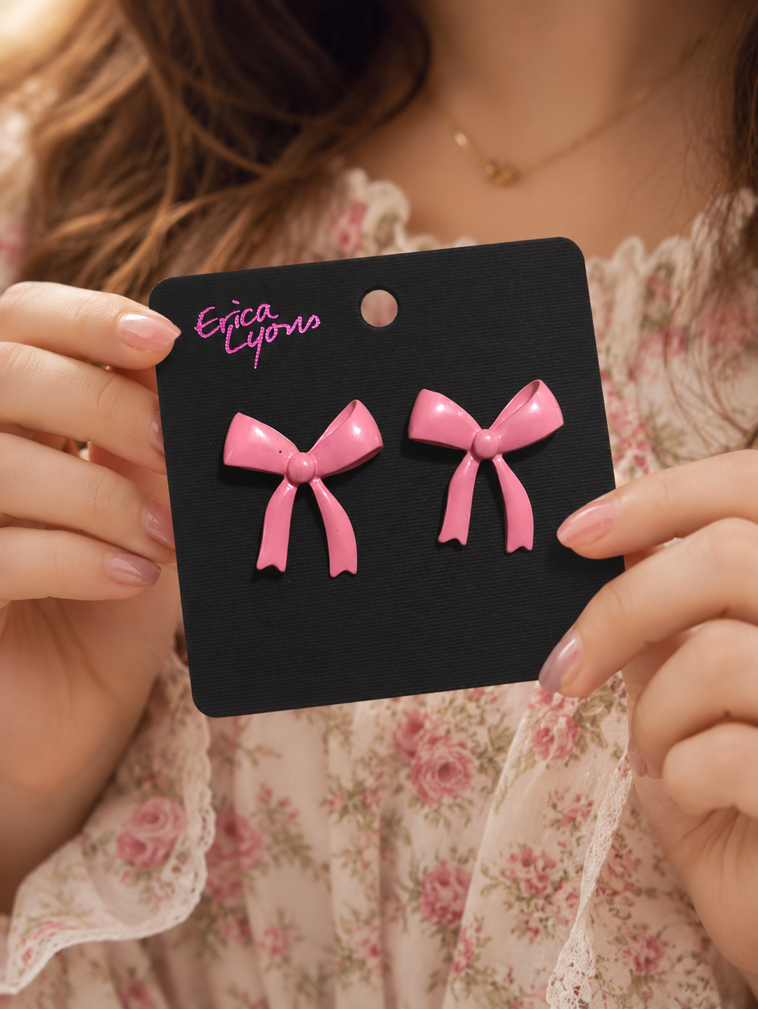 Erica Lyons Pink Bow Stud Earrings