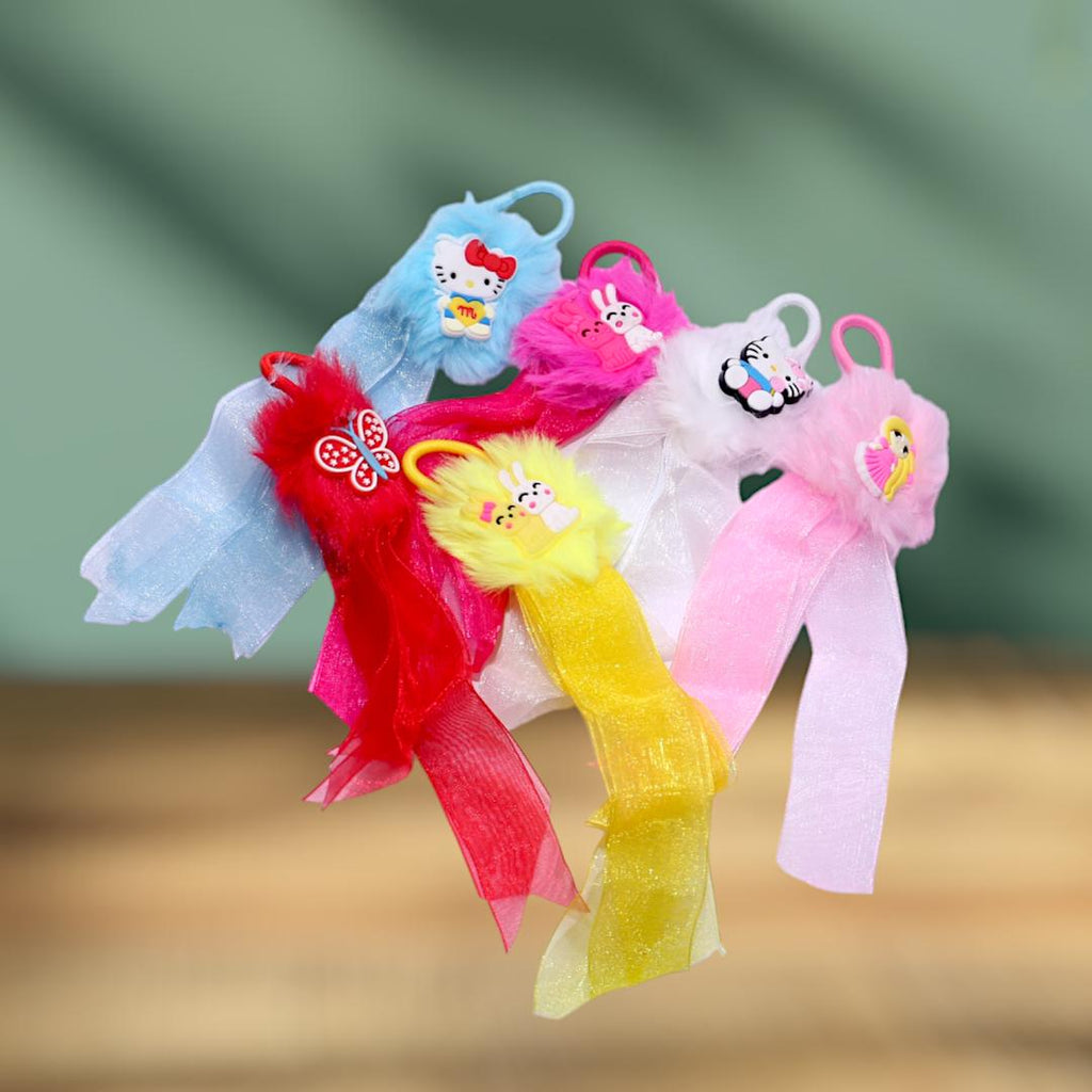 Multicolor Hair Pony Pack of 6 with Hello Kitty & Bunny Designs