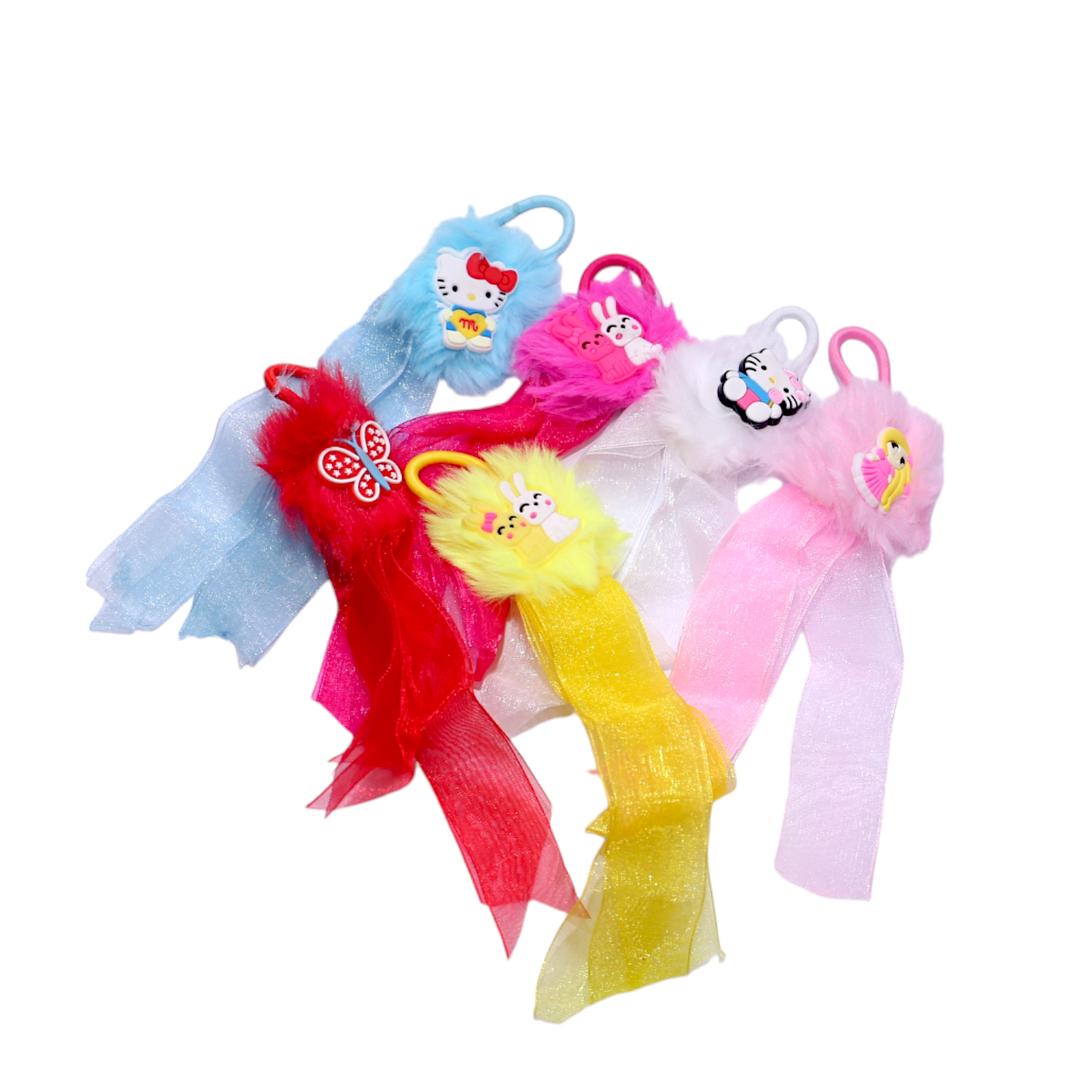 Multicolor Hair Pony Pack of 6 with Hello Kitty & Bunny Designs