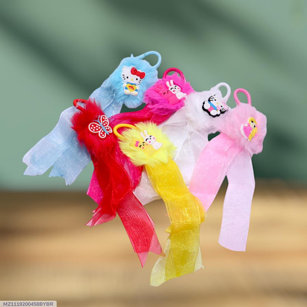Multicolor Hair Pony Pack of 6 with Hello Kitty & Bunny Designs