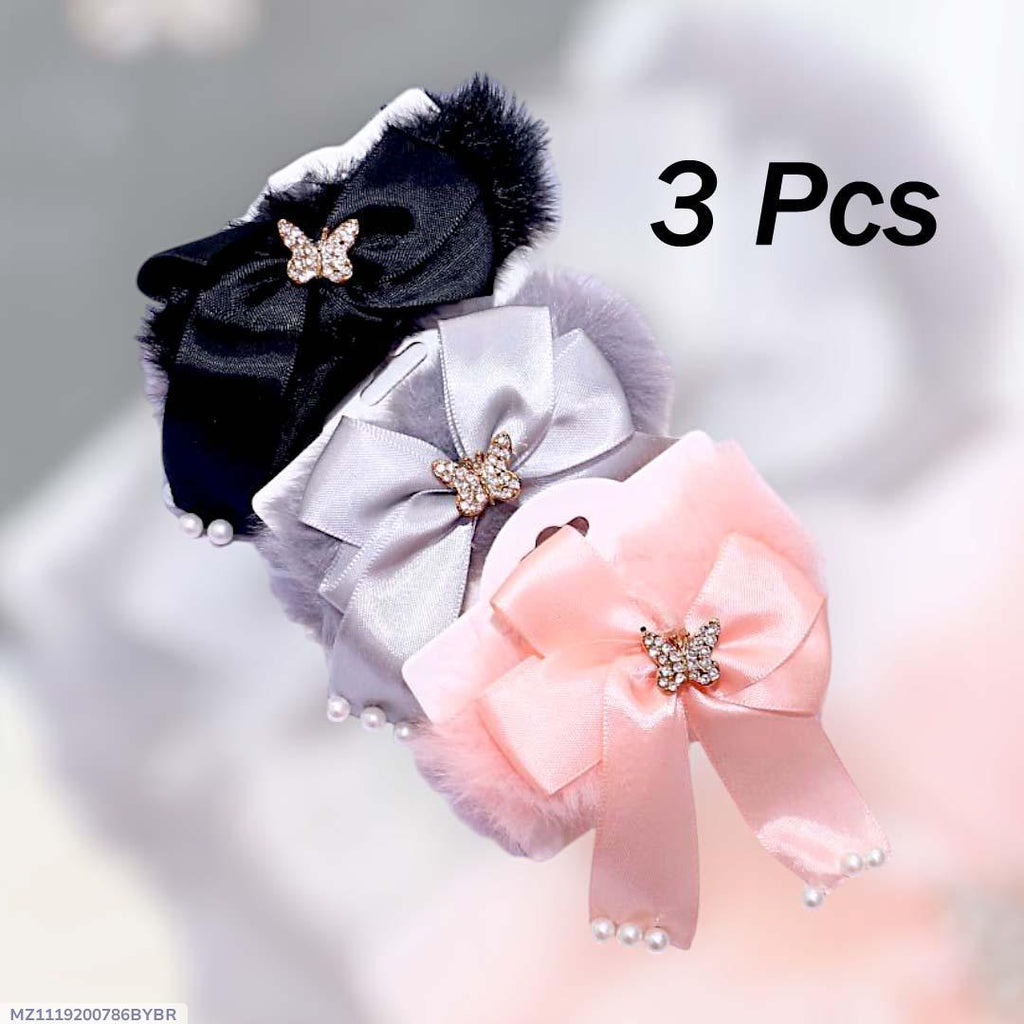 Hair Ponies Set of 3 with Butterfly & Pearl Accents