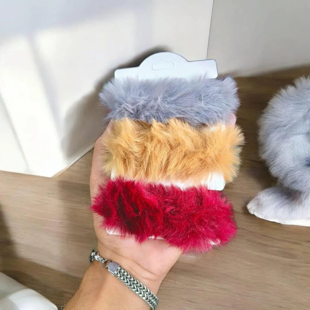 Faux Fur Hair Ties with Bow & Pearl Accents