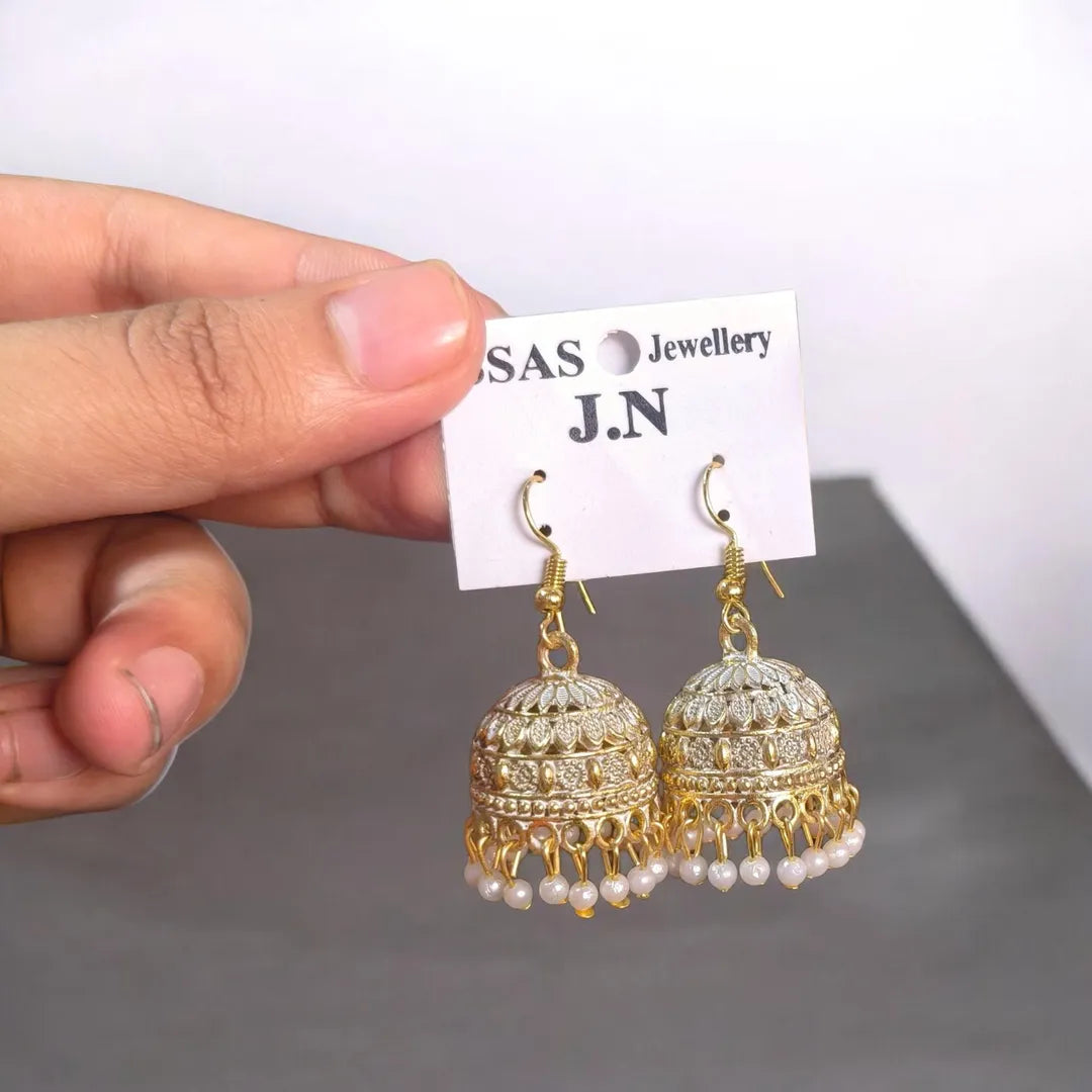 Gold Plated Crystal Jhumka Earrings for Women 2 Pcs