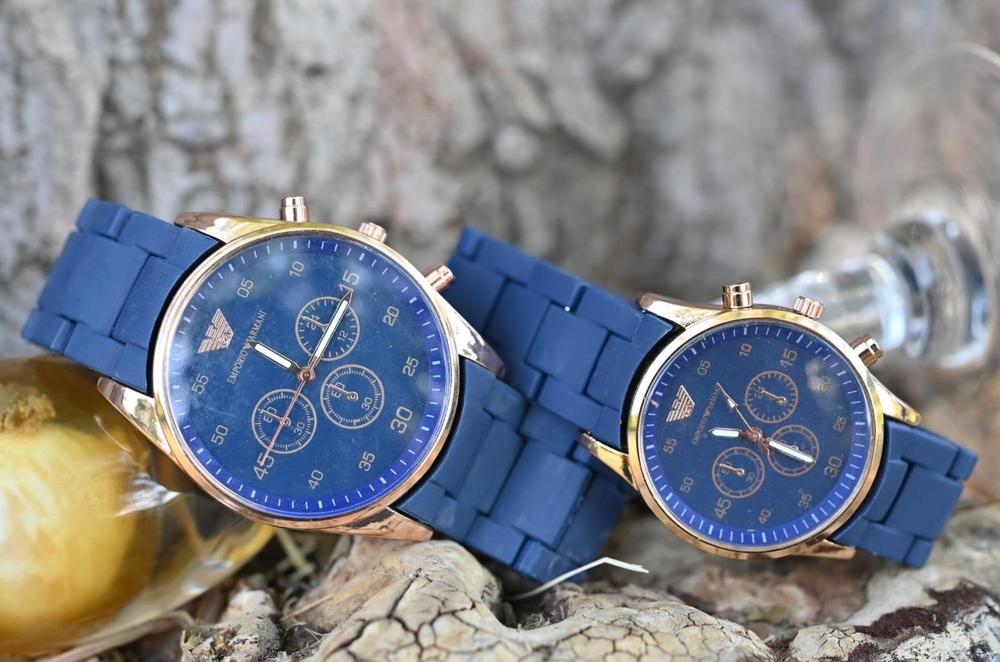 Blue Chronograph Watch for Couples Stainless Steel Strap