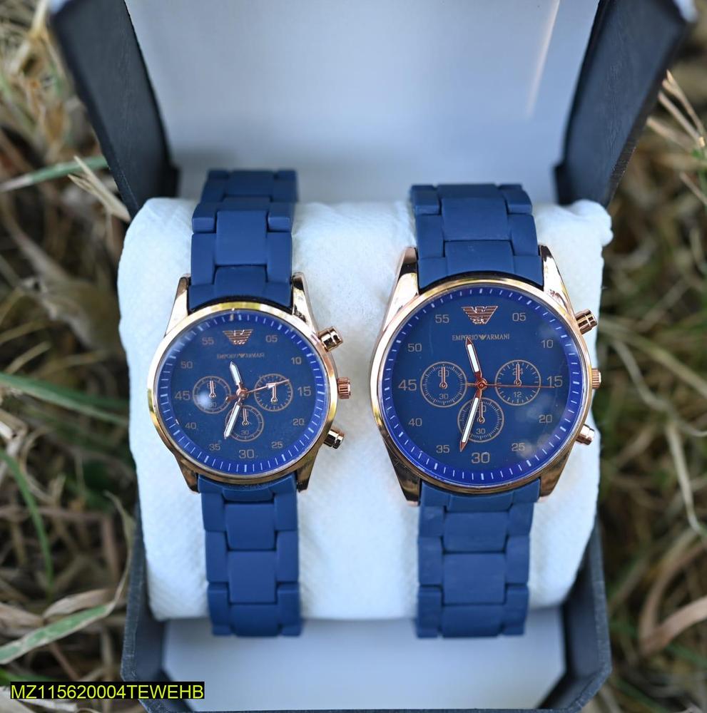 Blue Chronograph Watch for Couples Stainless Steel Strap
