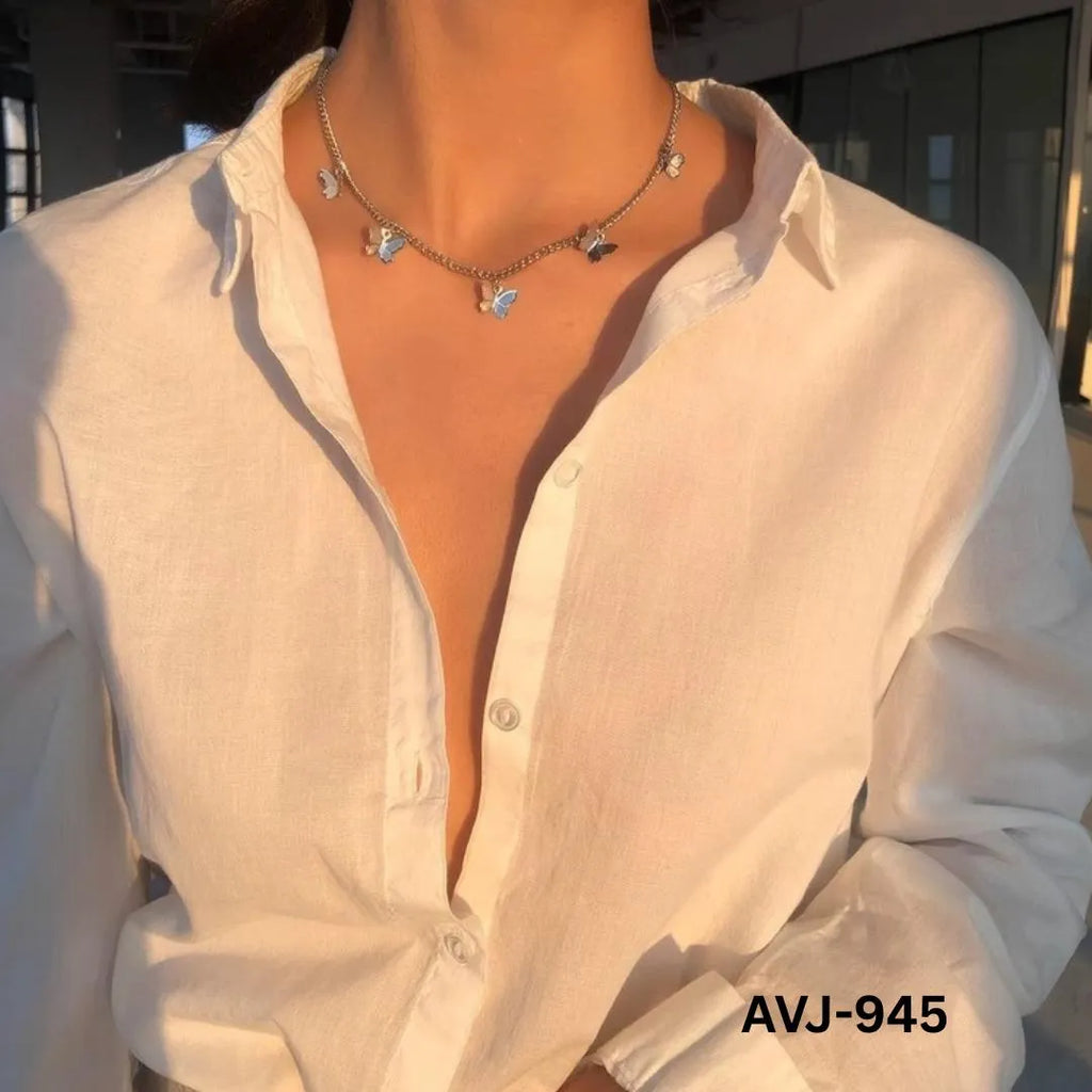 Korean Butterfly Necklace Gold Silver Alloy Daily Wear