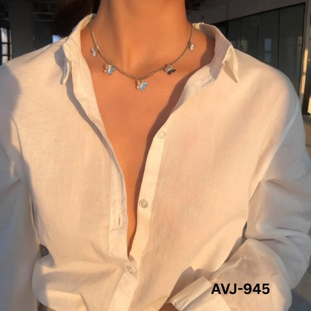 Korean Butterfly Necklace Gold Silver Alloy Daily Wear
