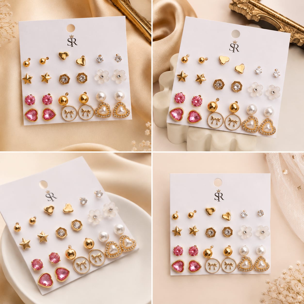 12 Pairs Premium Fashion Stud Earrings Set For Women