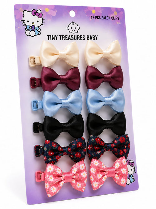 12 PCS Baby Girls Satin Bow Hair Clip Set
