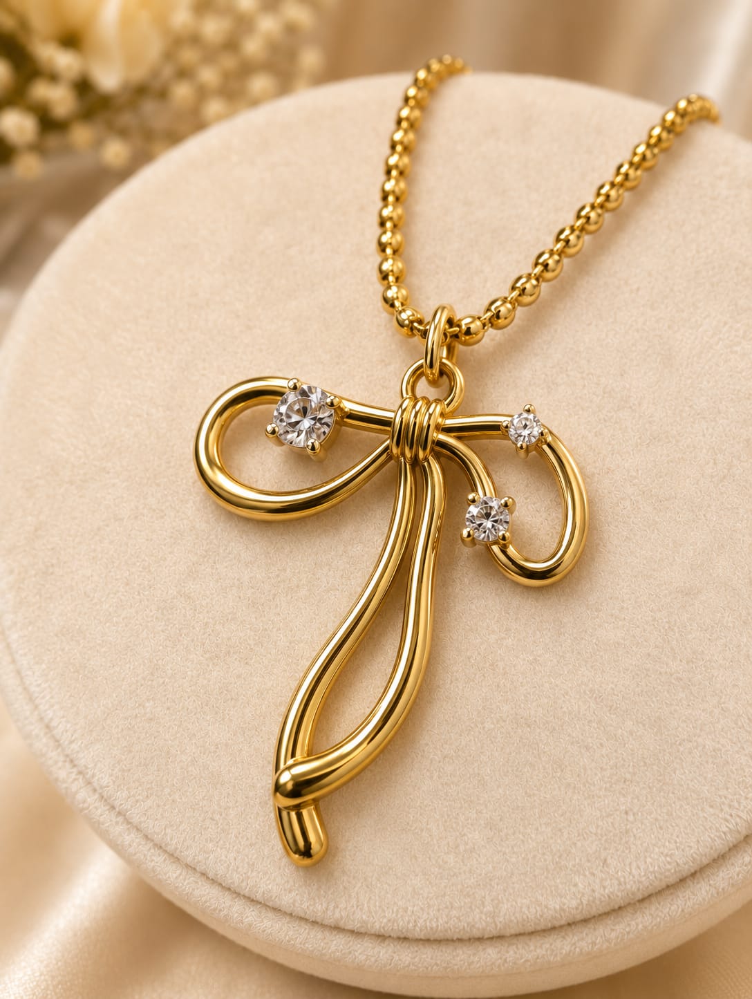Luxury Gold Ribbon Pendant Necklace for Women