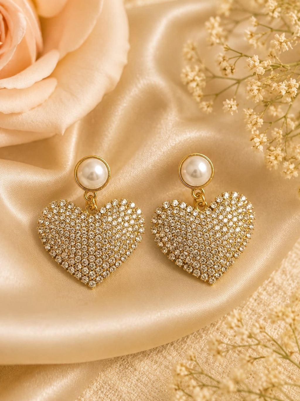 Elegant Pearl Heart Earrings