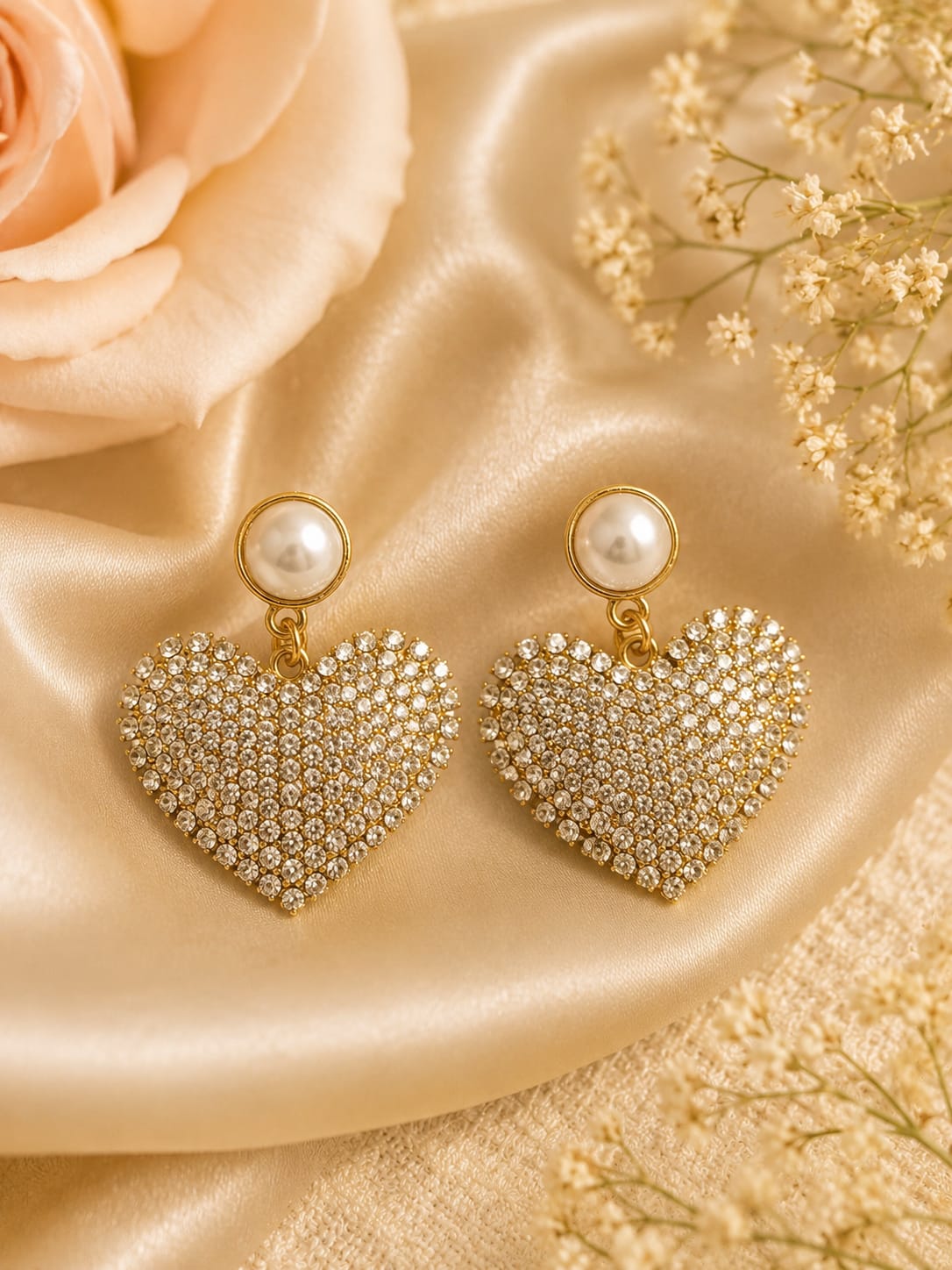 Elegant Pearl Heart Earrings