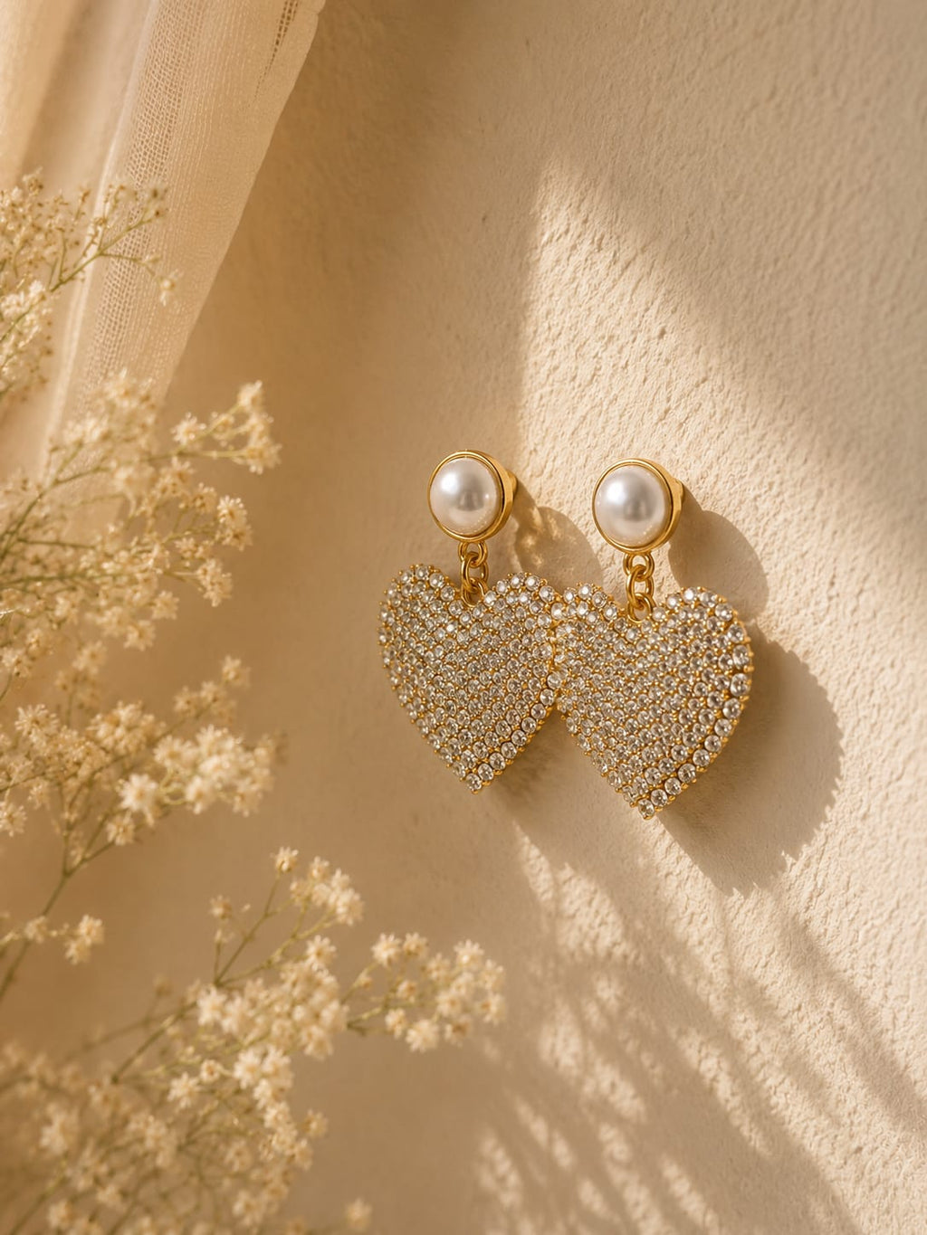 Elegant Pearl Heart Earrings