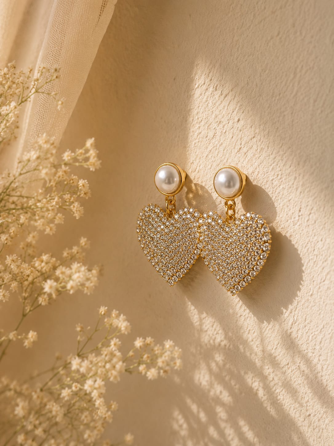 Elegant Pearl Heart Earrings