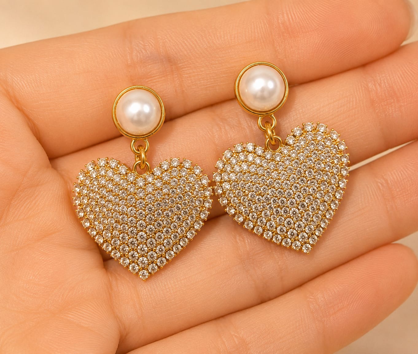 Elegant Pearl Heart Earrings