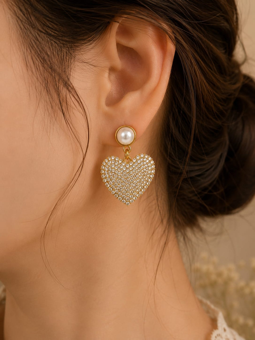 Elegant Pearl Heart Earrings