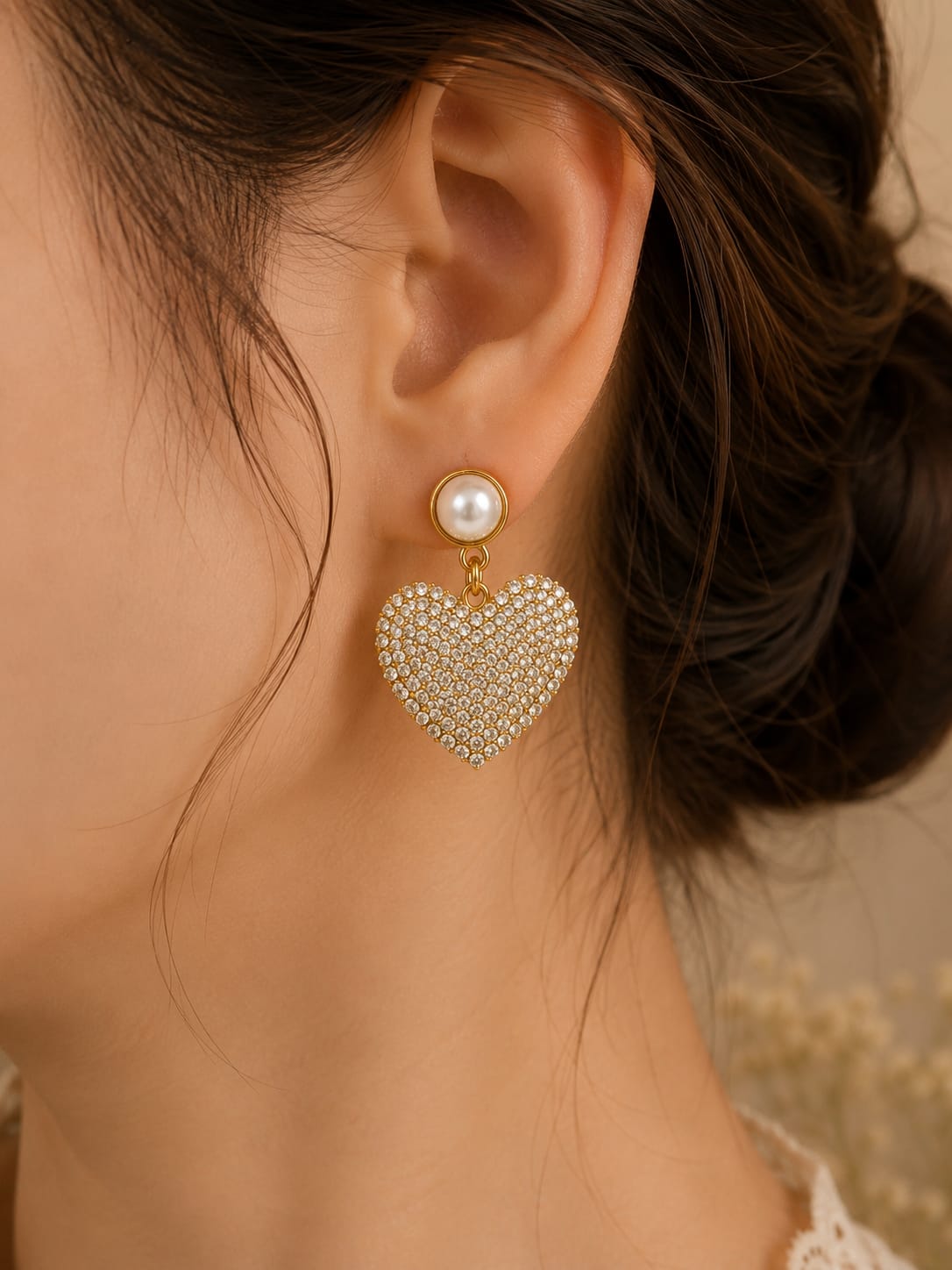 Elegant Pearl Heart Earrings
