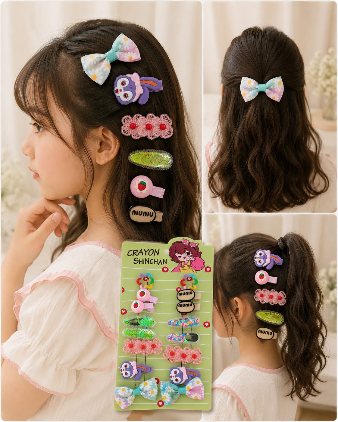 14 Piece Cartoon Hair Clips & Bows Collection