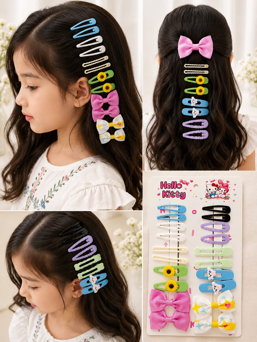 Hello Kitty Kids Hair Clips & Bows Set – Cute Girls Hair Accessories Gift Pack