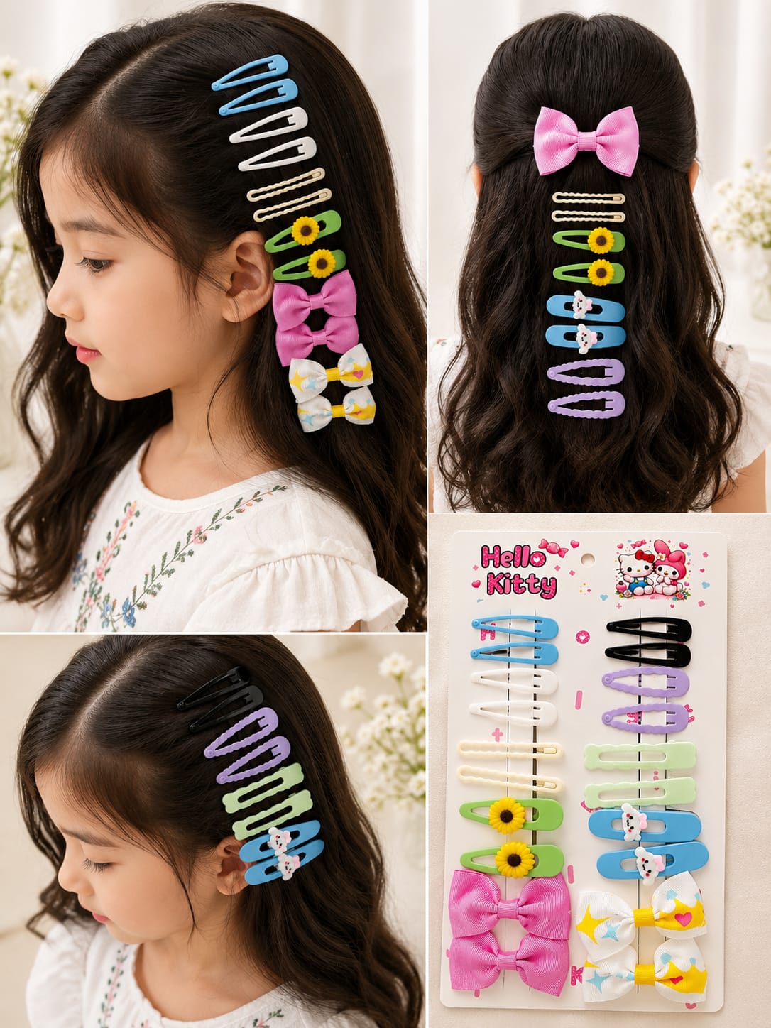 Hello Kitty Kids Hair Clips & Bows Set – Cute Girls Hair Accessories Gift Pack