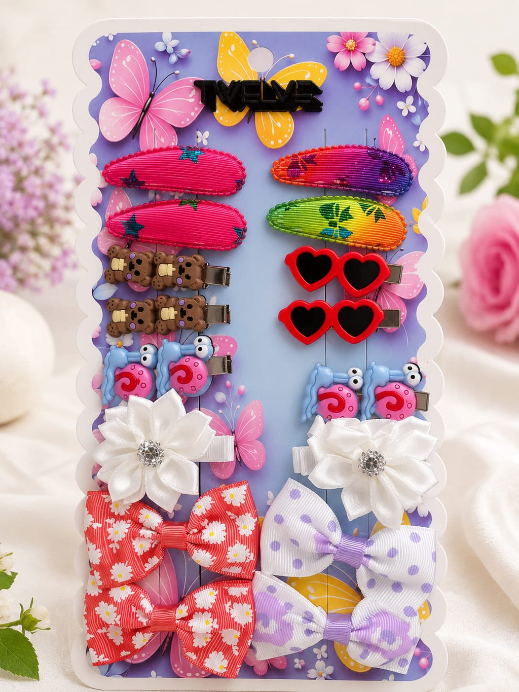 Cute Girls Hair Accessories Gift Set – Cartoon Hair Clips, Bows & Snap Clips Collection