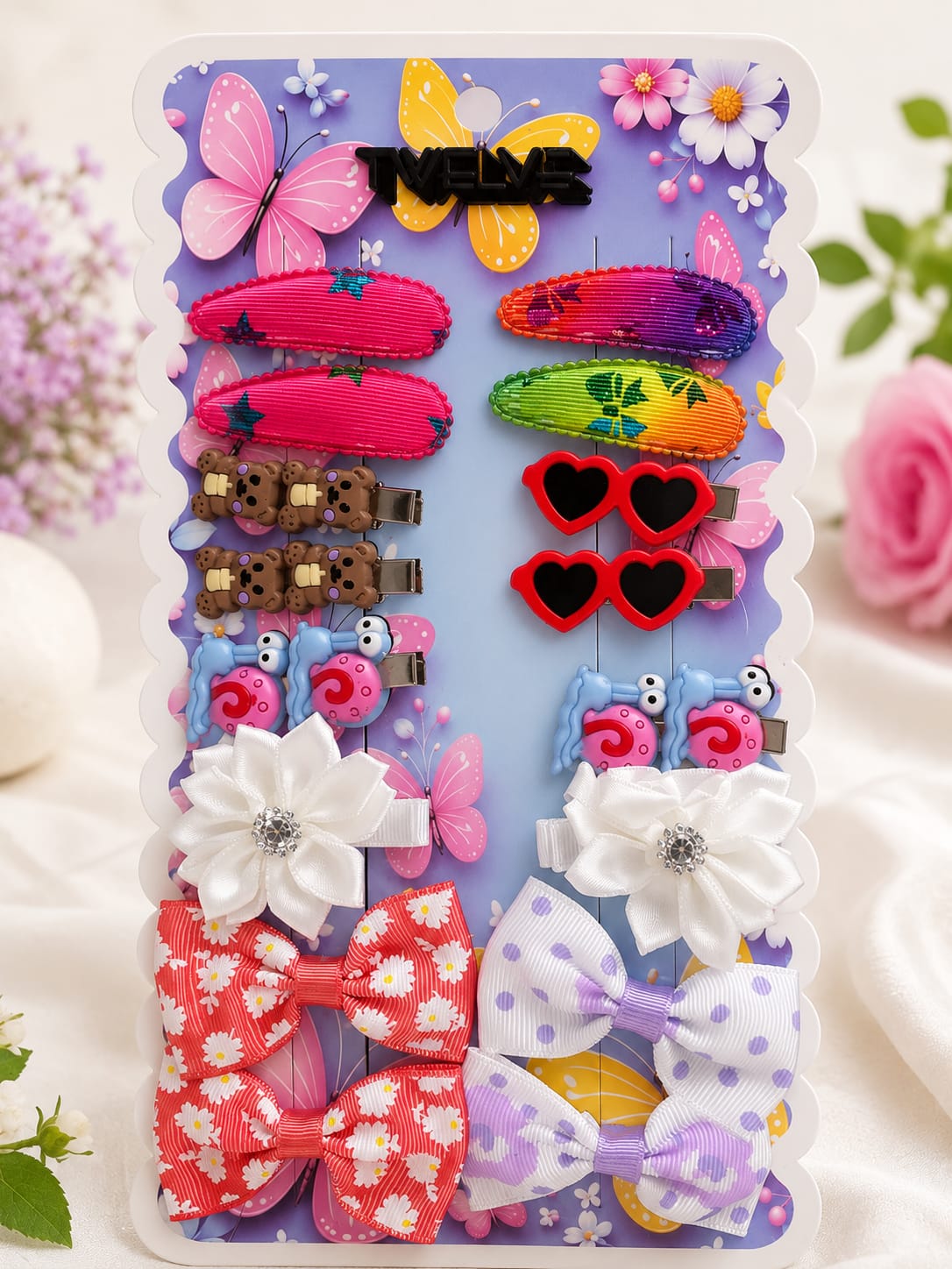 Cute Girls Hair Accessories Gift Set – Cartoon Hair Clips, Bows & Snap Clips Collection