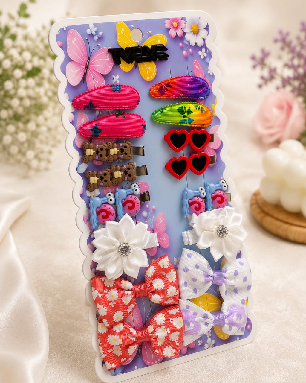 Cute Girls Hair Accessories Gift Set – Cartoon Hair Clips, Bows & Snap Clips Collection