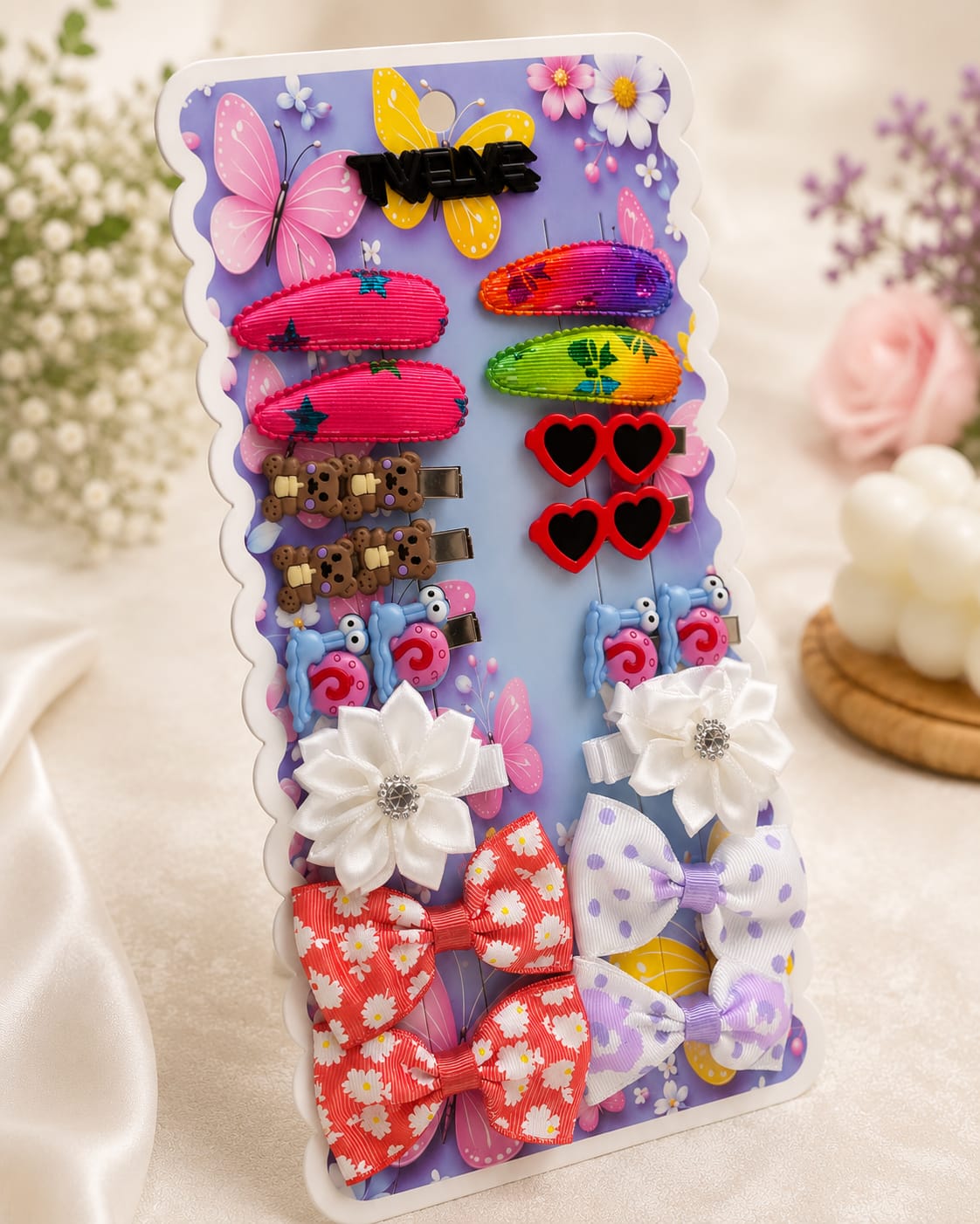 Cute Girls Hair Accessories Gift Set – Cartoon Hair Clips, Bows & Snap Clips Collection