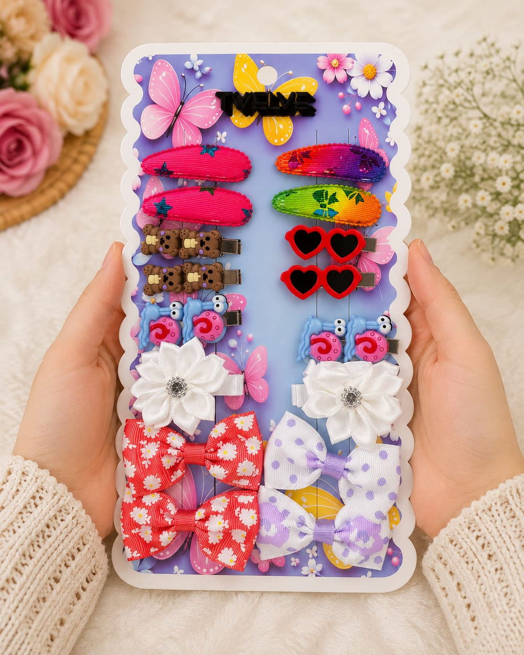 Cute Girls Hair Accessories Gift Set – Cartoon Hair Clips, Bows & Snap Clips Collection