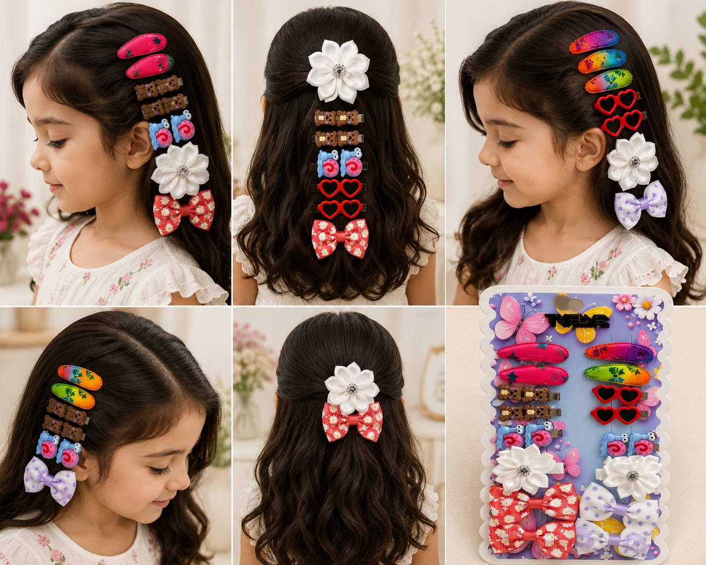 Cute Girls Hair Accessories Gift Set – Cartoon Hair Clips, Bows & Snap Clips Collection