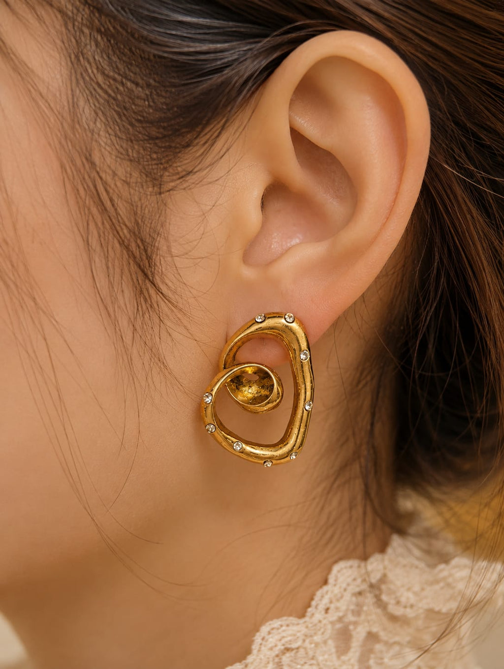 Elegant Abstract Gold Stud Earrings