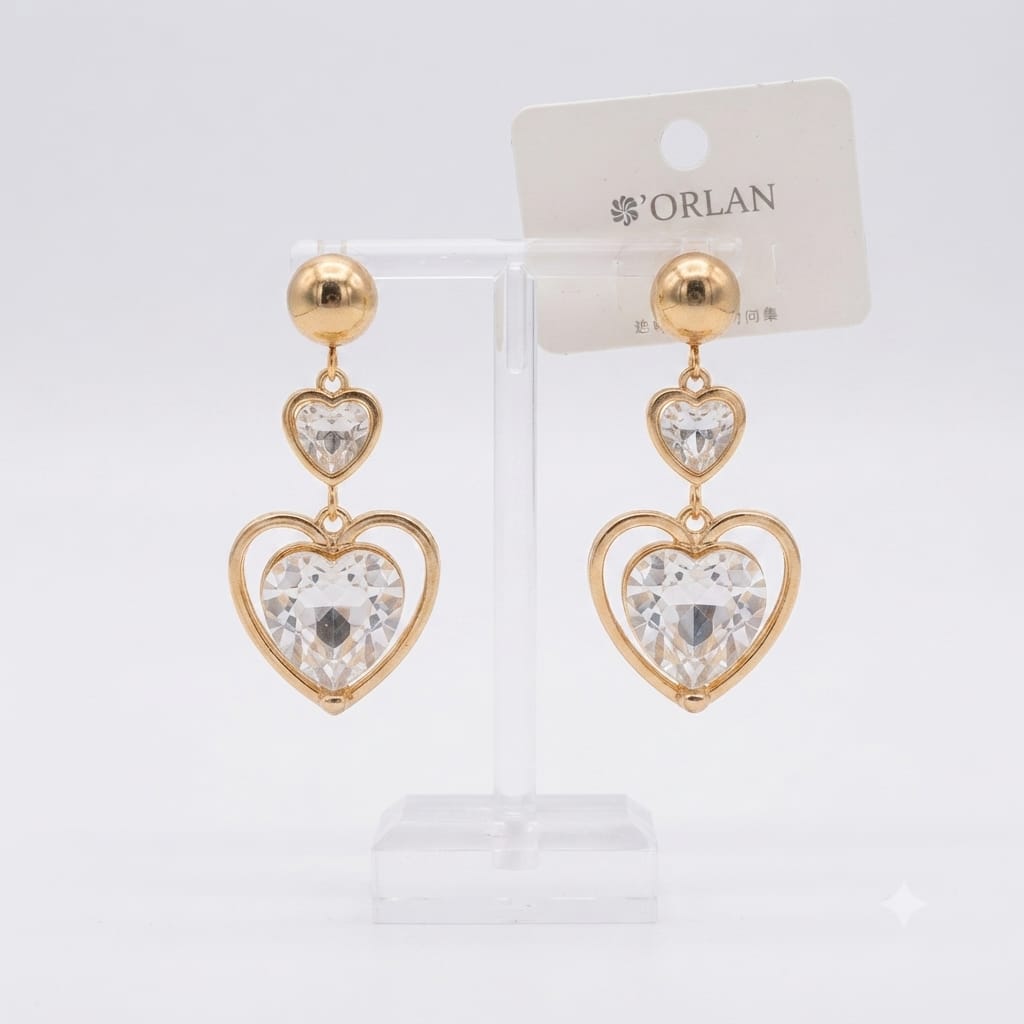 Elegant Heart Crystal Drop Earrings – Gold