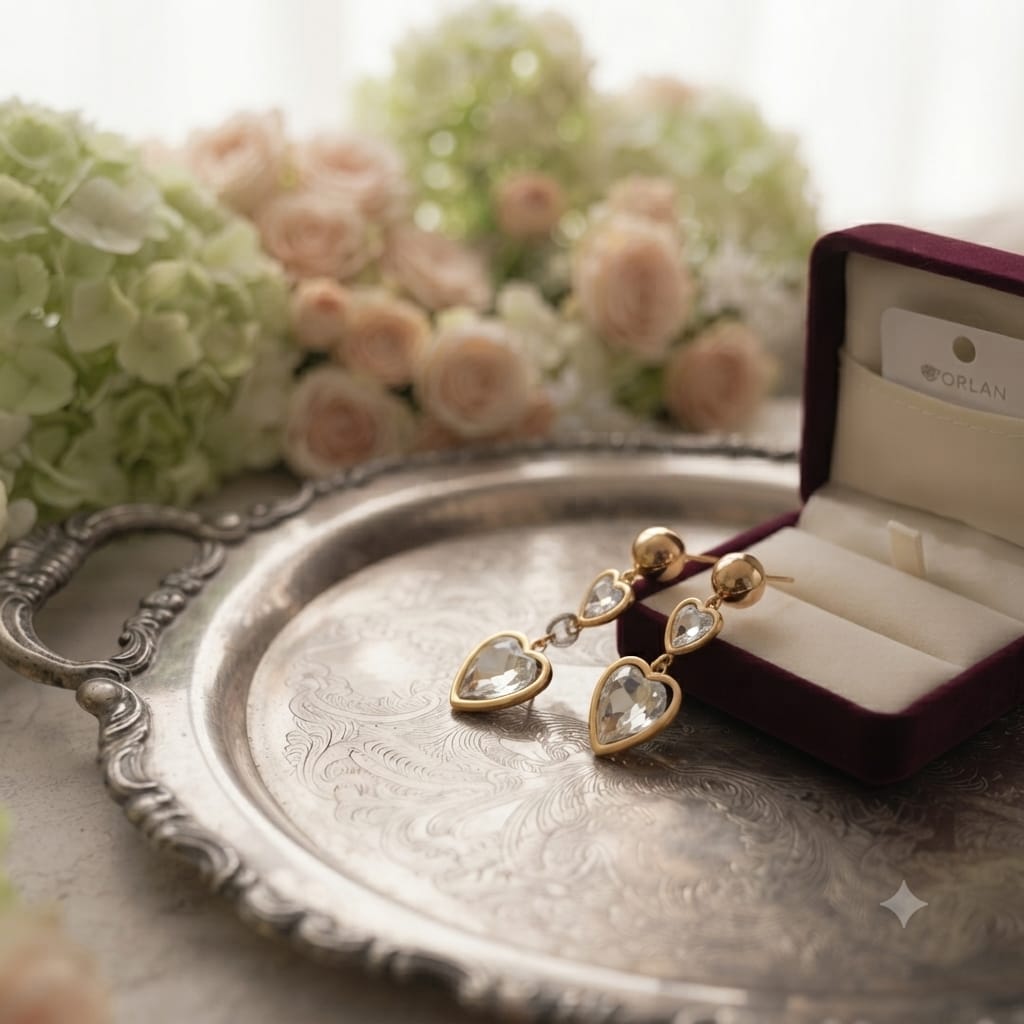 Elegant Heart Crystal Drop Earrings – Gold