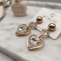 Elegant Heart Crystal Drop Earrings – Gold