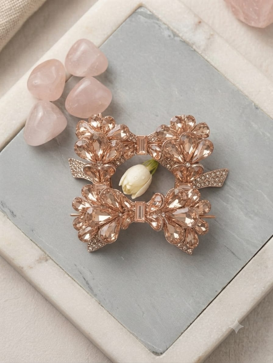 Luxury Crystal Bow Flower Statement Earrings – Rose Gold