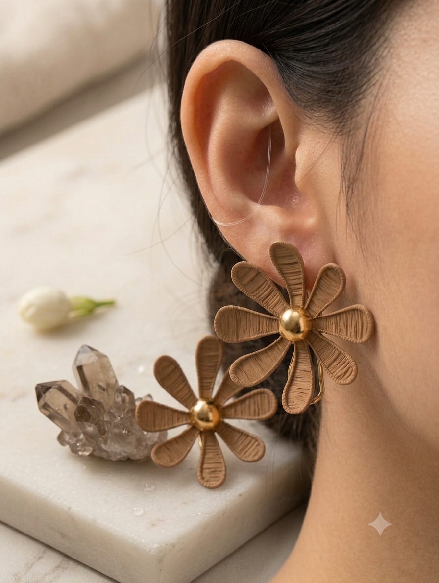 Elegant Textured Flower Stud Earrings – Gold
