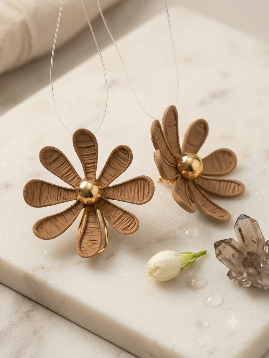 Elegant Textured Flower Stud Earrings – Gold