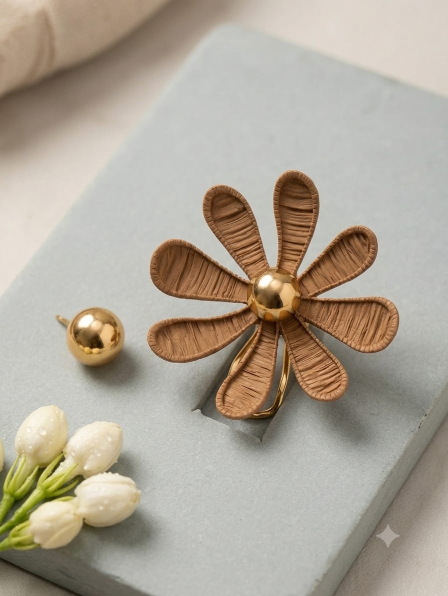 Elegant Textured Flower Stud Earrings – Gold