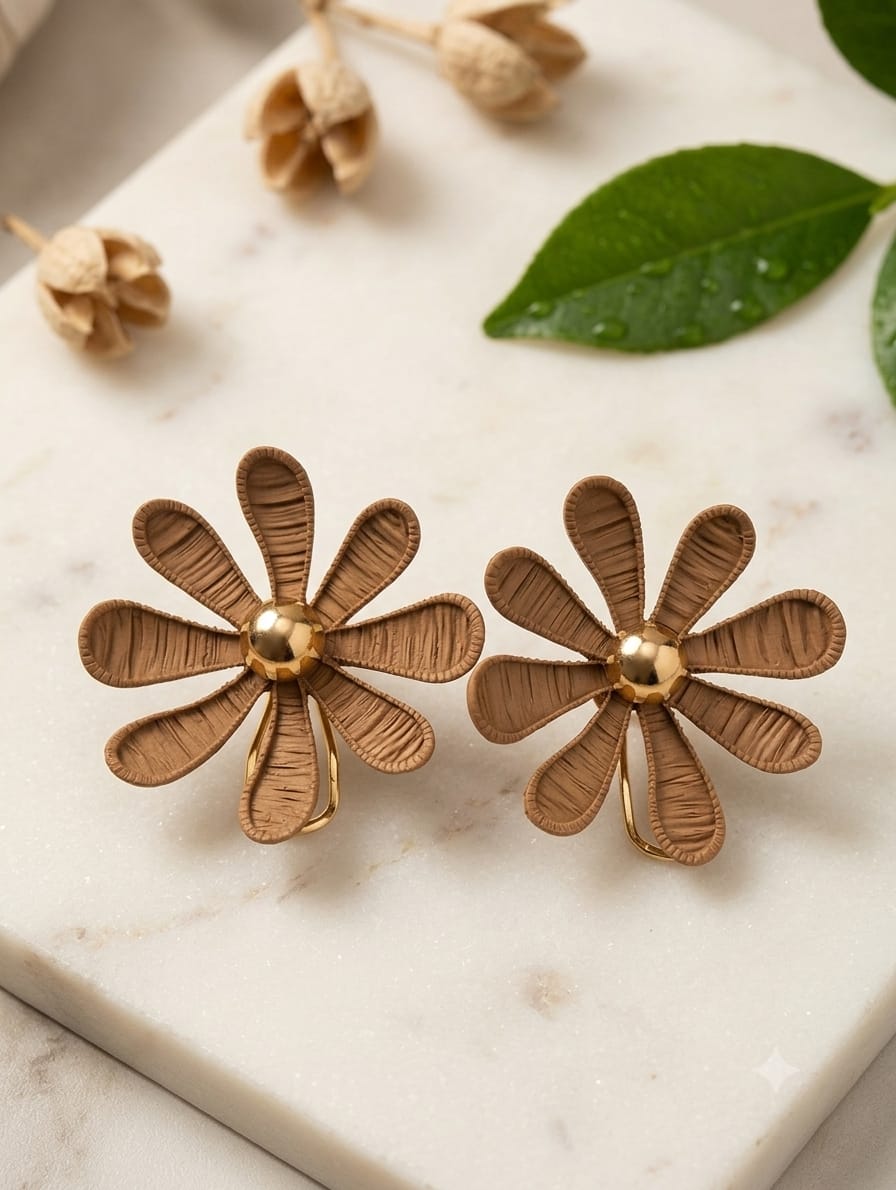 Elegant Textured Flower Stud Earrings – Gold