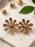 Elegant Textured Flower Stud Earrings – Gold