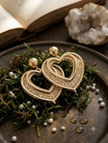 Elegant Double Heart Filigree Drop Earrings – Gold