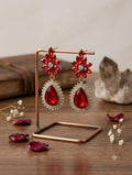 Red Crystal Floral Teardrop Drop Earrings – Gold