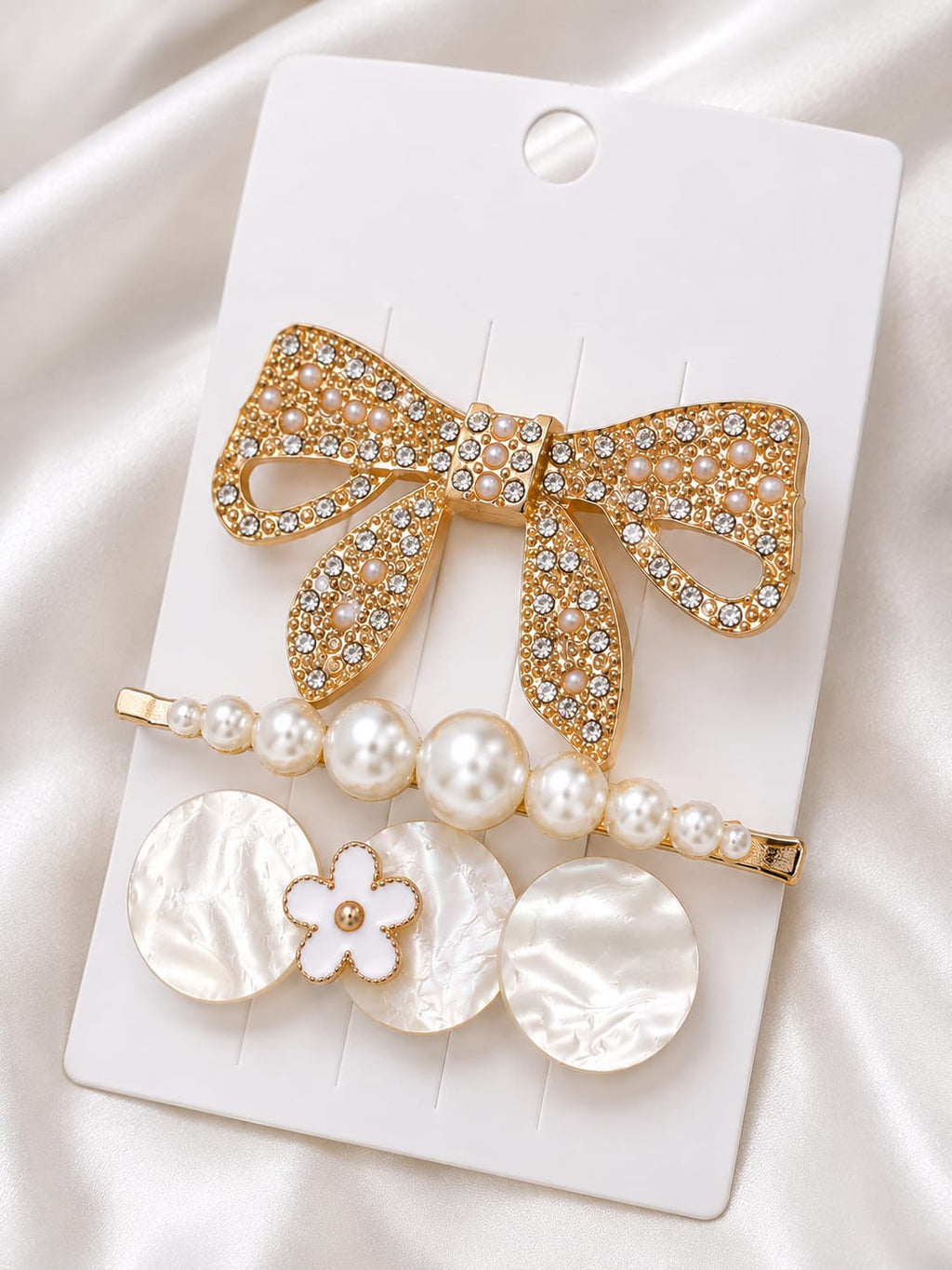 Luxury Pearl Bow Hair Clip Set For Women (3 Pieces)