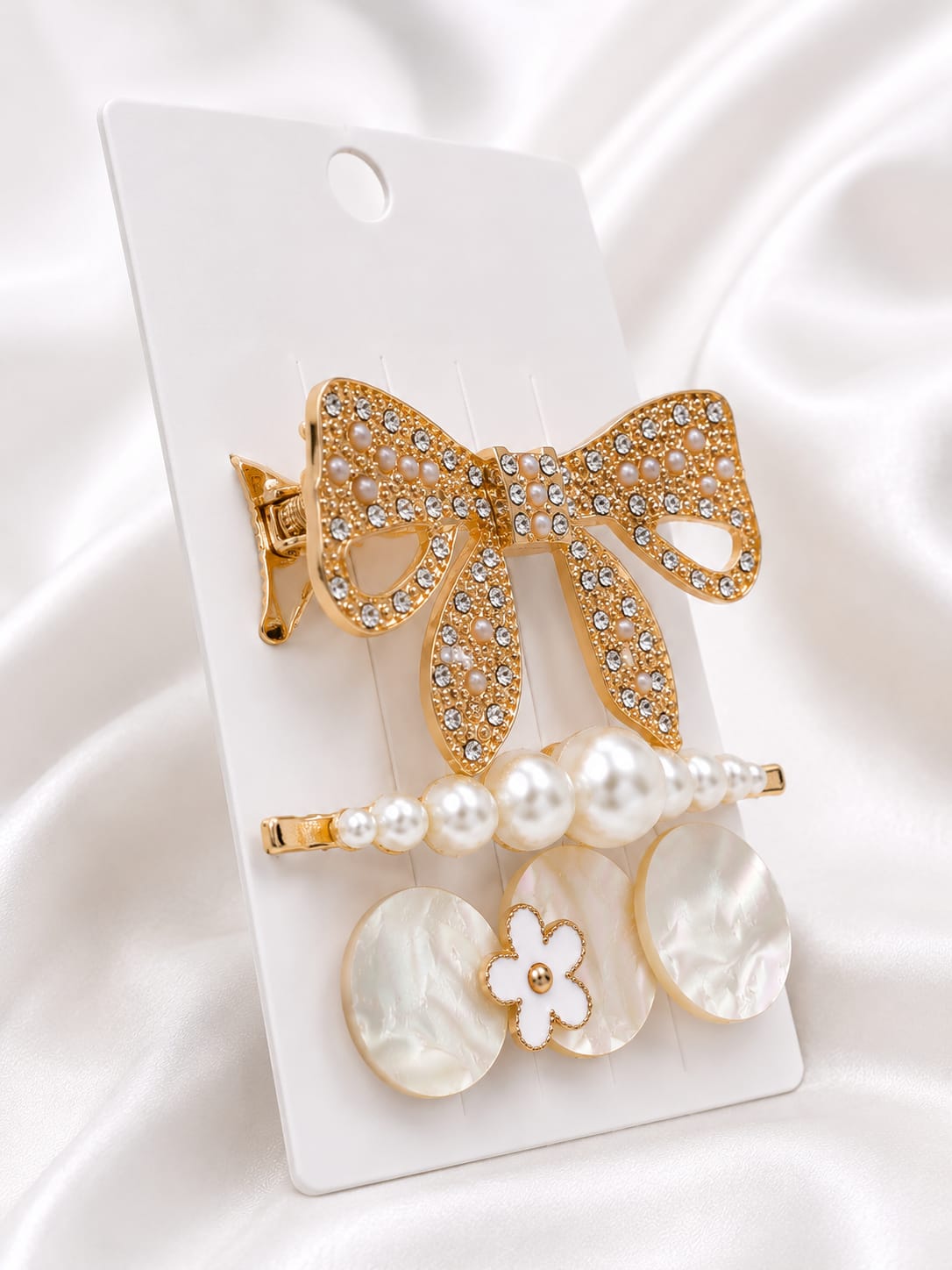 Luxury Pearl Bow Hair Clip Set For Women (3 Pieces)
