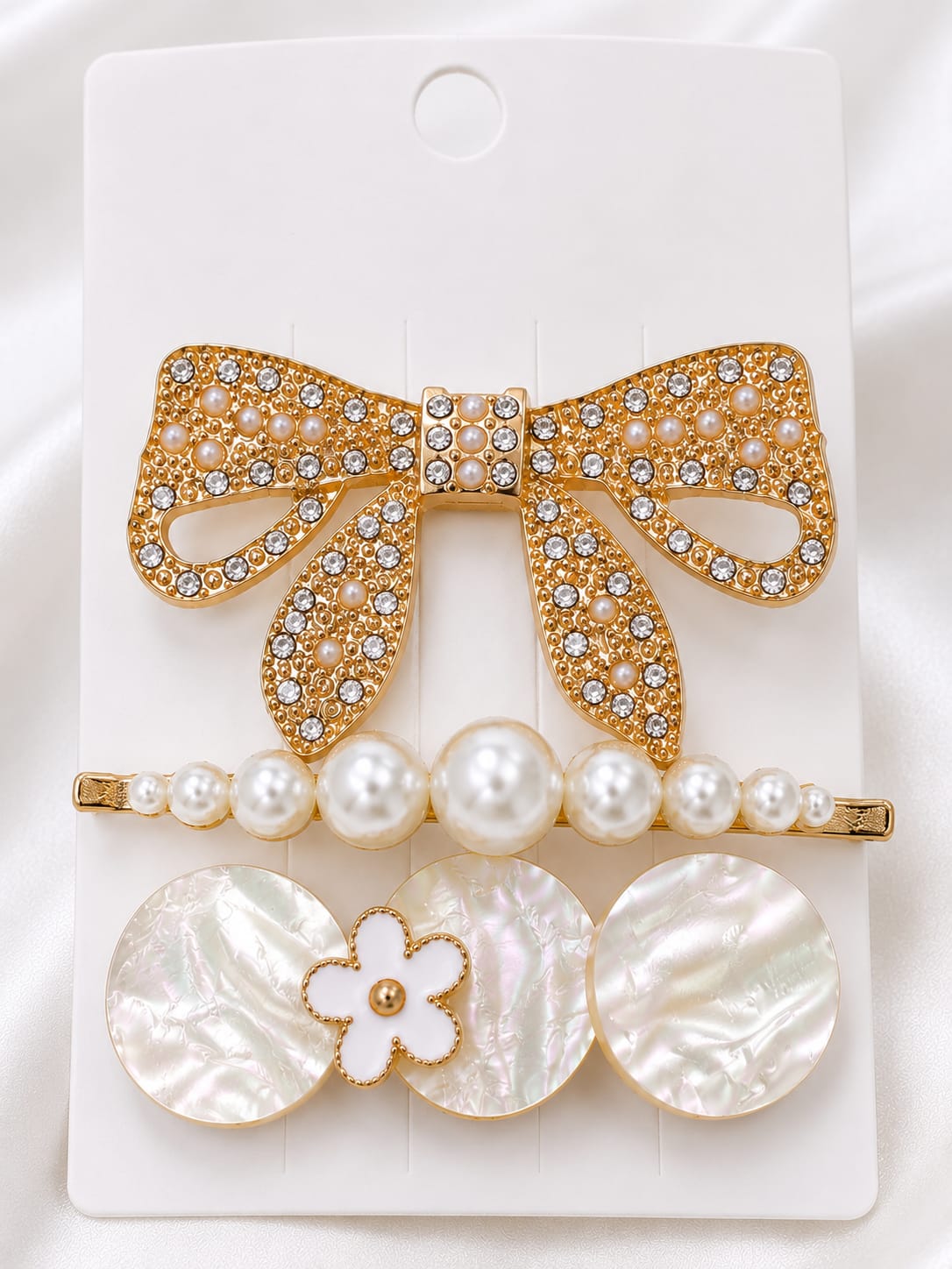 Luxury Pearl Bow Hair Clip Set For Women (3 Pieces)