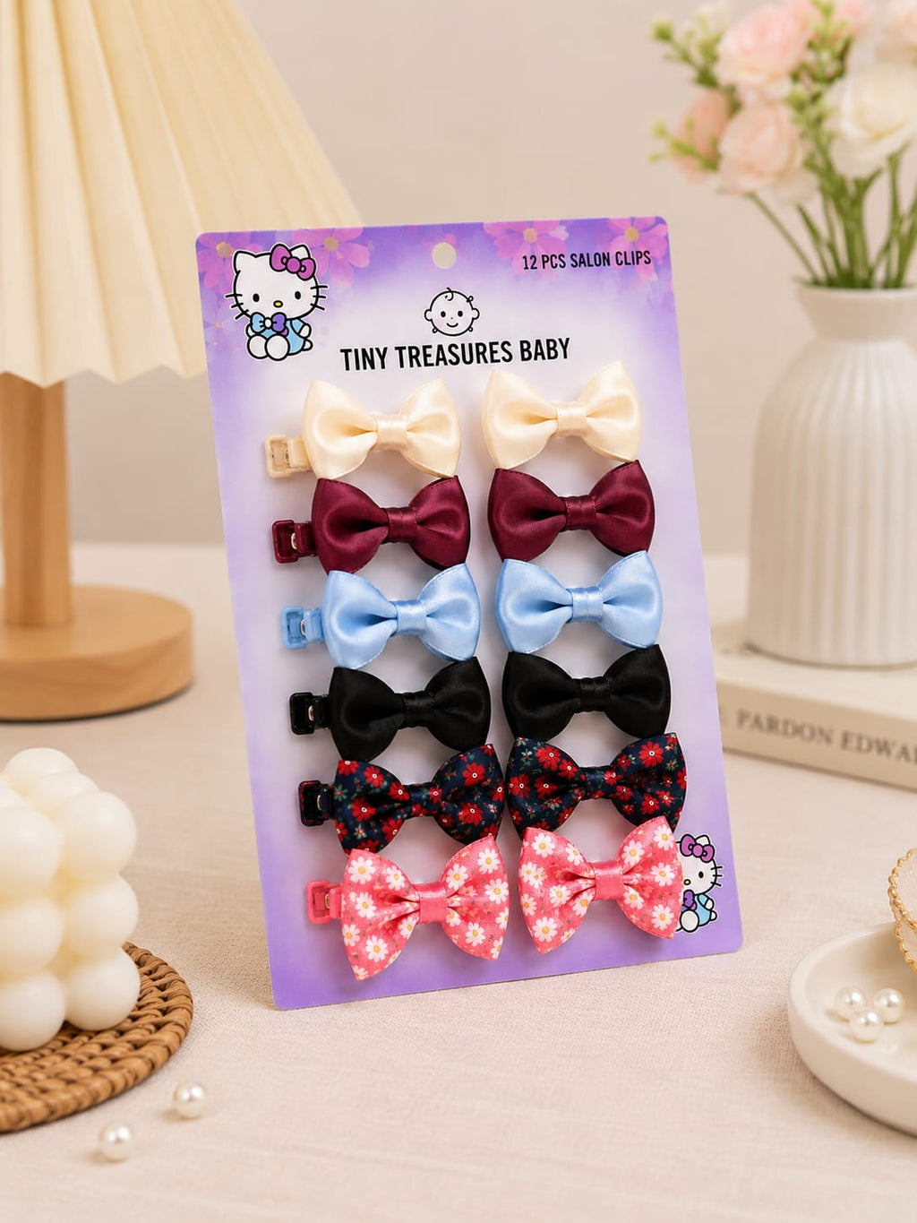 12 PCS Baby Girls Satin Bow Hair Clip Set