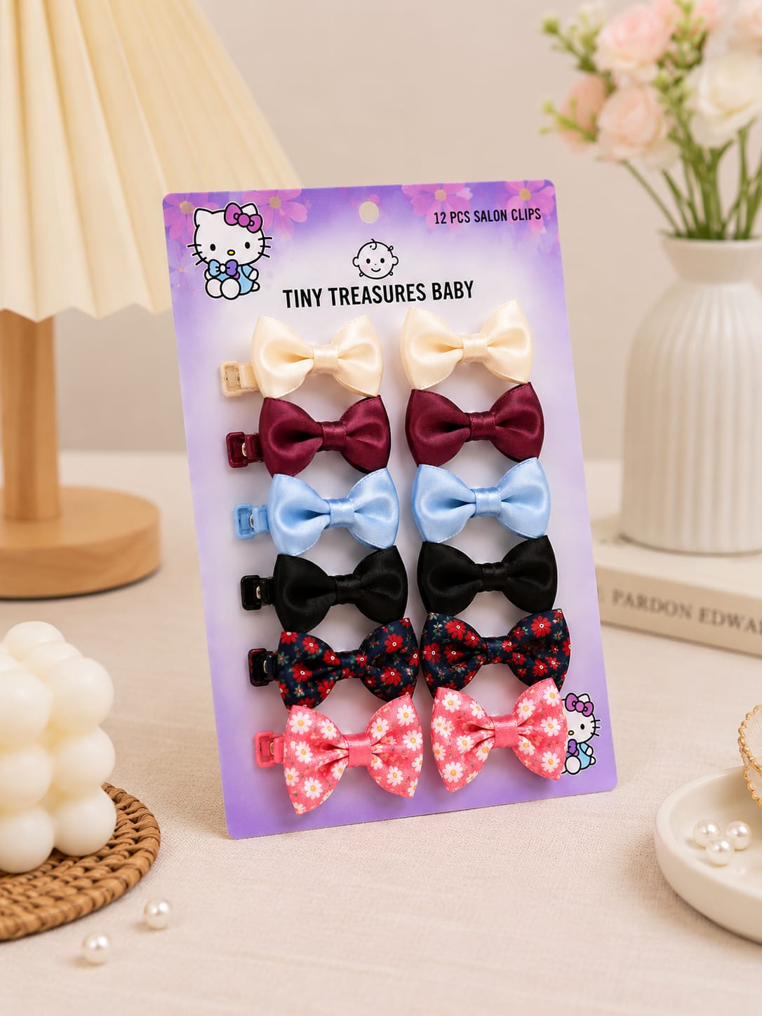 12 PCS Baby Girls Satin Bow Hair Clip Set